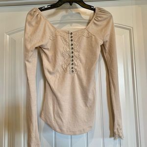 Bohemian romantic puff long sleeve lace top blouse